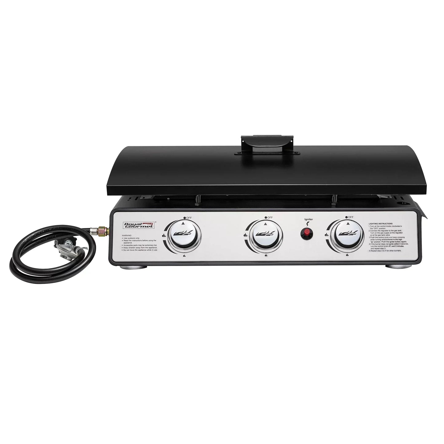 Royal Gourmet PD1301S Portable 24-Inch 3-Burner Table Top Gas Grill Griddle with Cover 25 500 BTUs Outdoor Cooking Camping or Tailgating Black